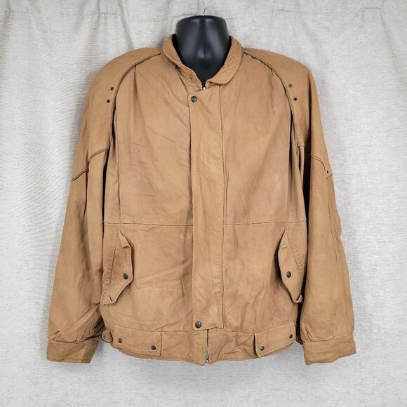 Guado Vintage Italian Tan Leather Bomber Jacket SEE WEAR NOTES - Picture 1 of 16